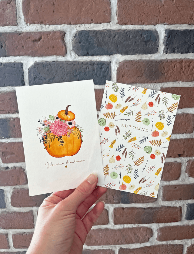 Carte postale aquarelle - Citrouille fleurie