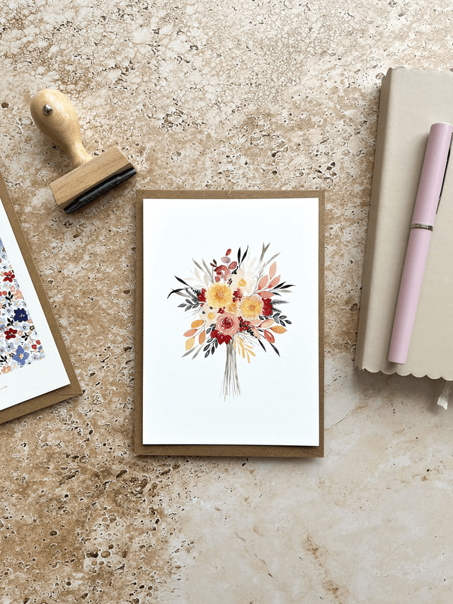 Carte postale aquarelle - Bouquet automnal