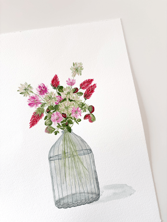 Aquarelle originale A4 - Bouquet de trèfles