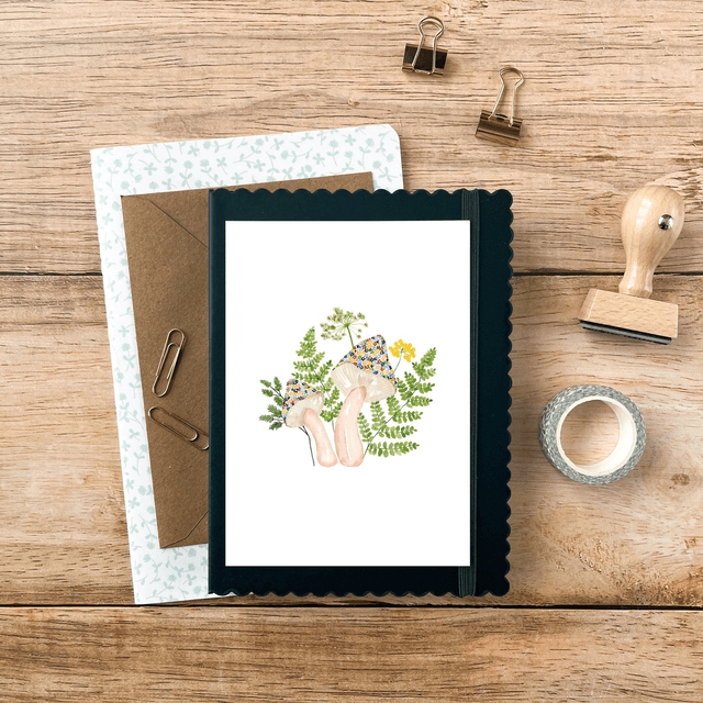 Carte postale aquarelle - Champignons fleuris