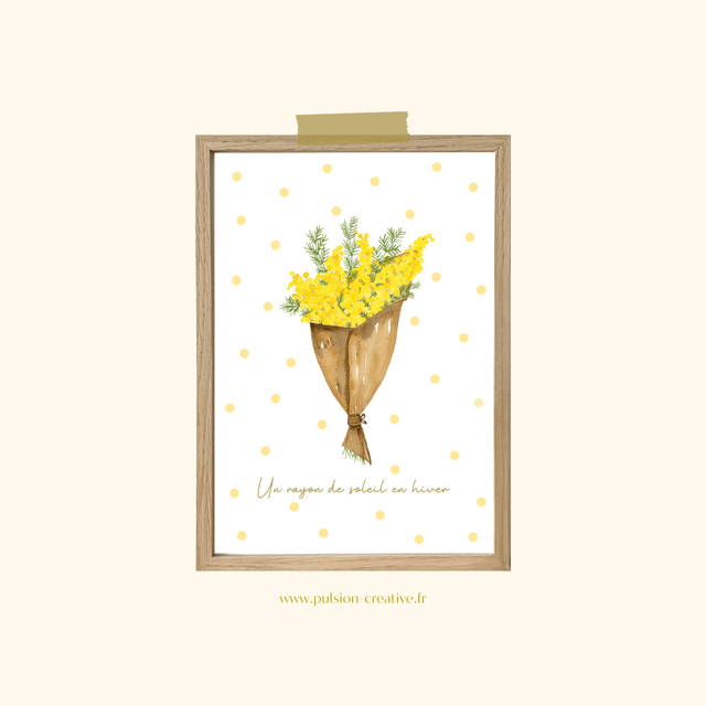 Affiche aquarelle A4 - Bouquet de mimosa 