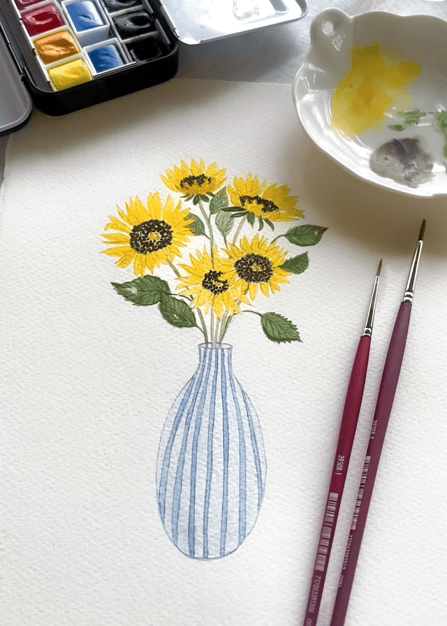 Aquarelle originale 18x24 cm - Bouquet de tournesols