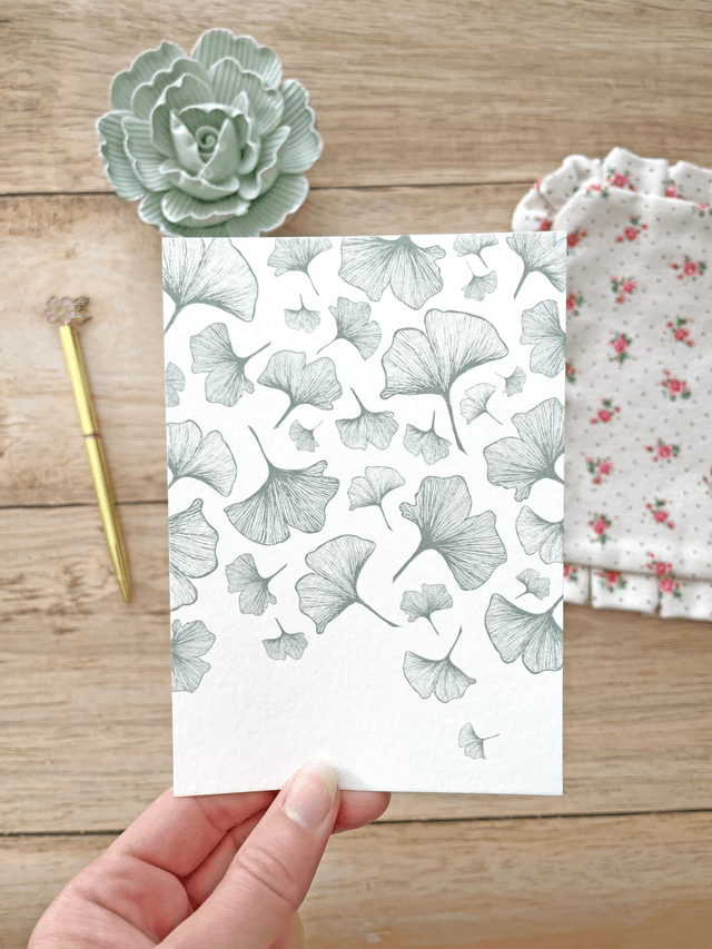 Carte postale aquarelle - Feuilles de Ginkgo