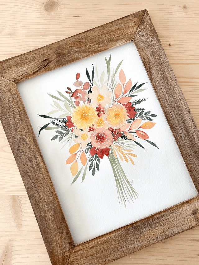 Aquarelle originale encadrée - Bouquet d'automne