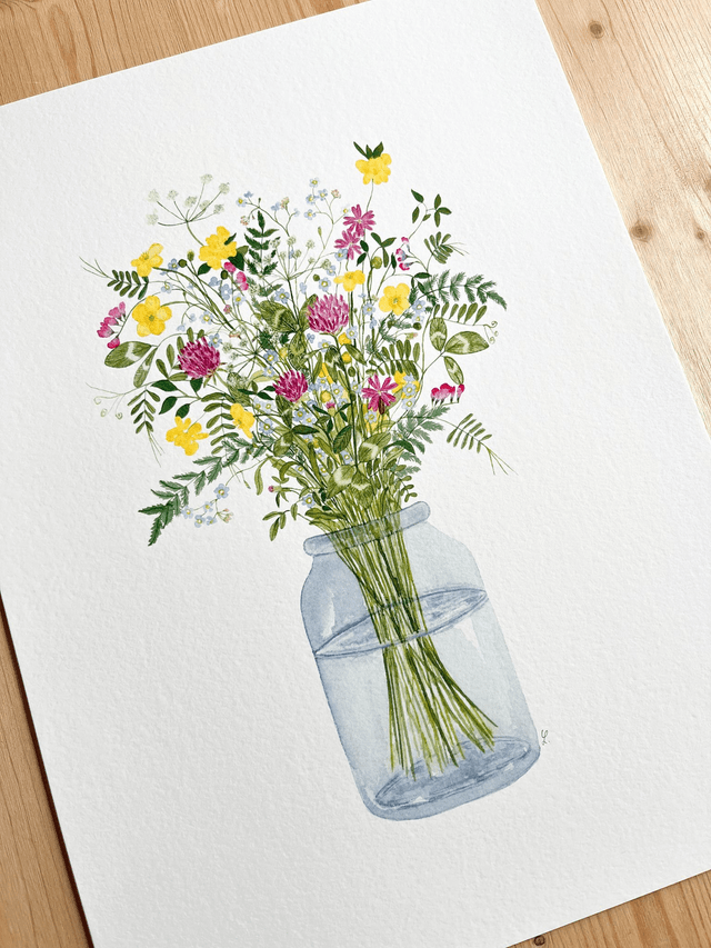 Affiche aquarelle 30x40 cm Bouquet RETOUR DE BALADE