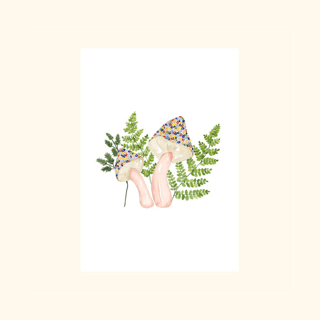 Affiche aquarelle A4 - Champignons fleuris
