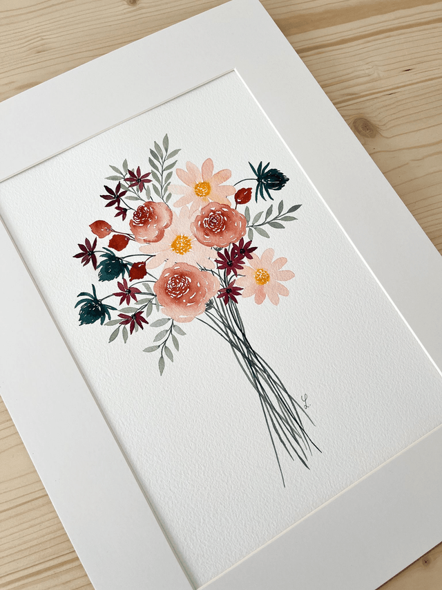 Aquarelle originale 24x32 cm - Bouquet automnal 
