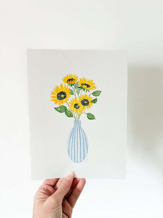 Aquarelle originale 18x24 cm - Bouquet de tournesols