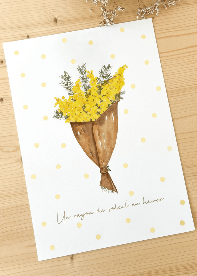 Affiche aquarelle A4 - Bouquet de mimosa 