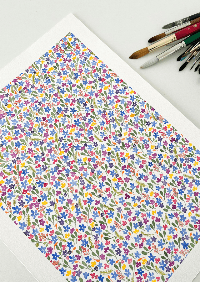 Aquarelle originale - Motif esprit Liberty 30x40 cm