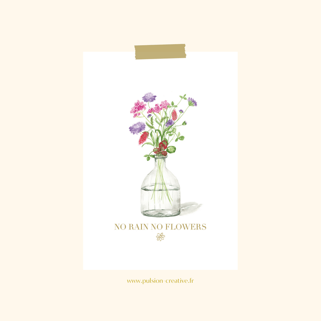 Carte postale aquarelle - No rain no flowers