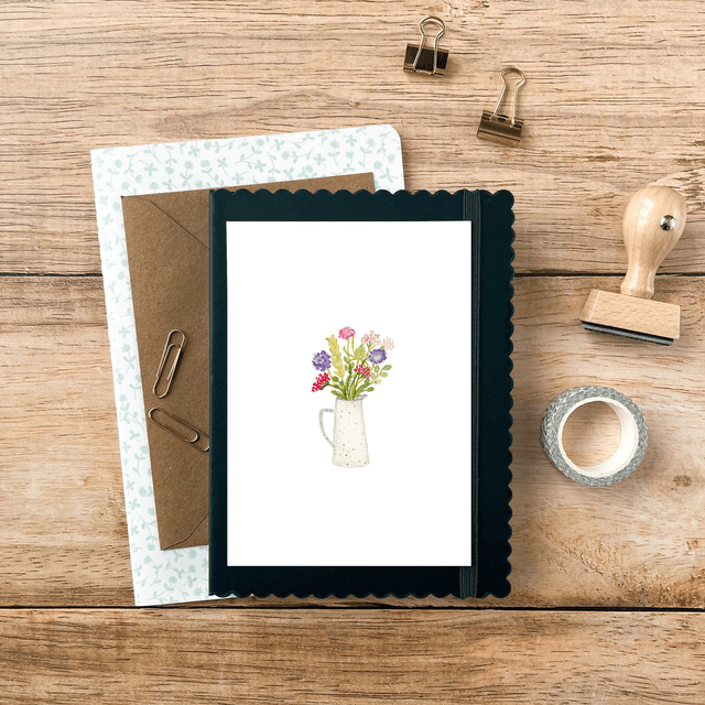 Carte postale aquarelle - Pichet champêtre