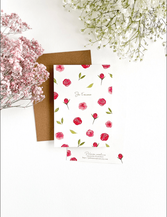 Carte postale aquarelle - Je t'aime