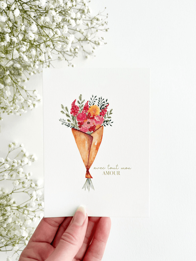 Carte postale aquarelle - Avec tout mon amour