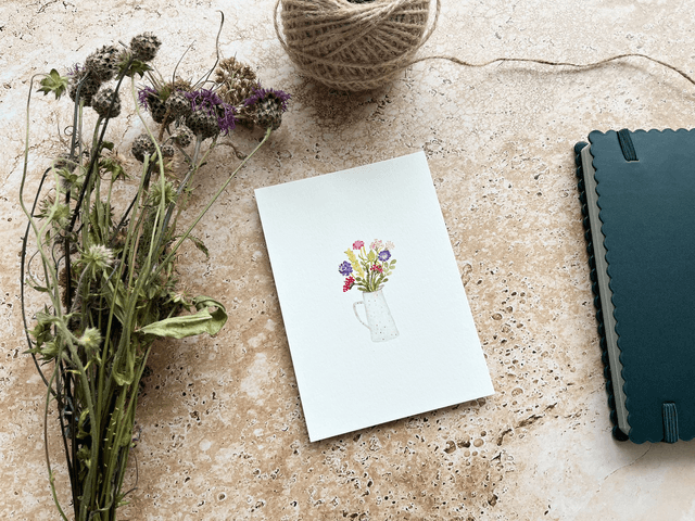 Carte postale aquarelle - Pichet champêtre