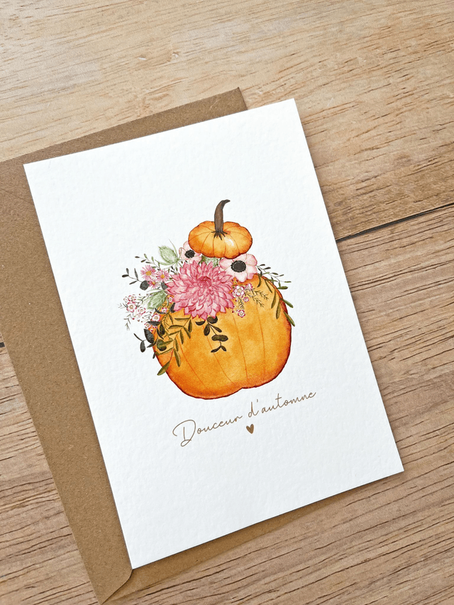 Carte postale aquarelle - Citrouille fleurie