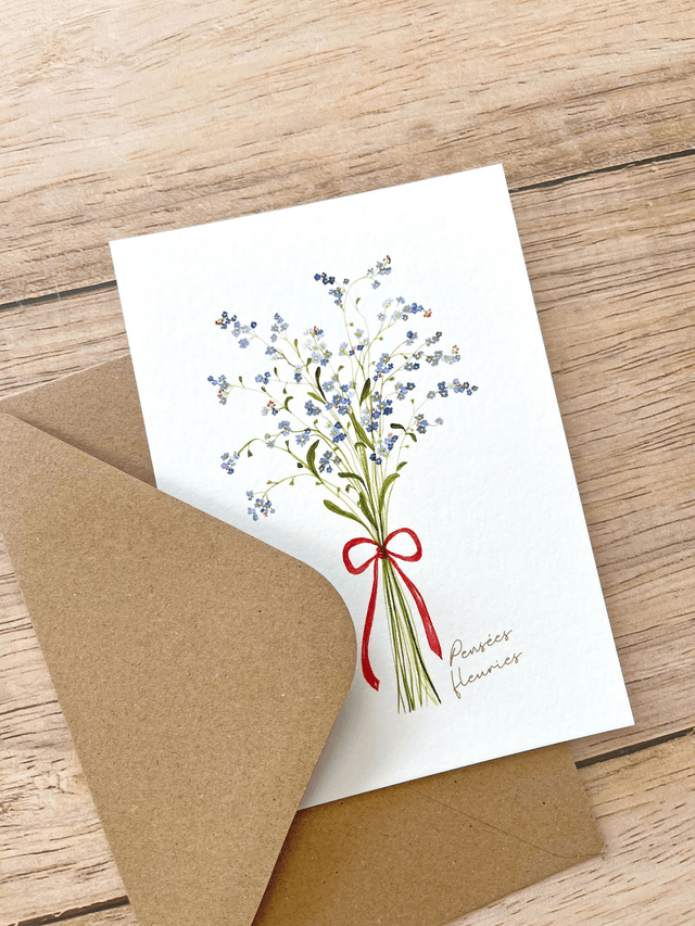 Carte postale aquarelle - Bouquet de myosotis