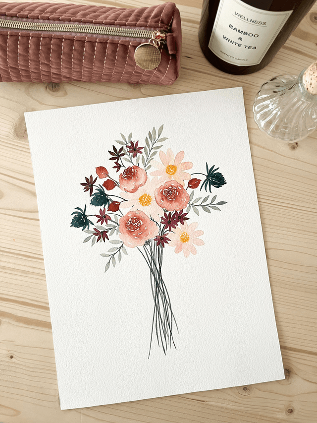 Aquarelle originale 24x32 cm - Bouquet automnal 