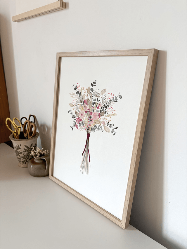 Aquarelle originale 30x40 cm - Bouquet de fleurs séchées 