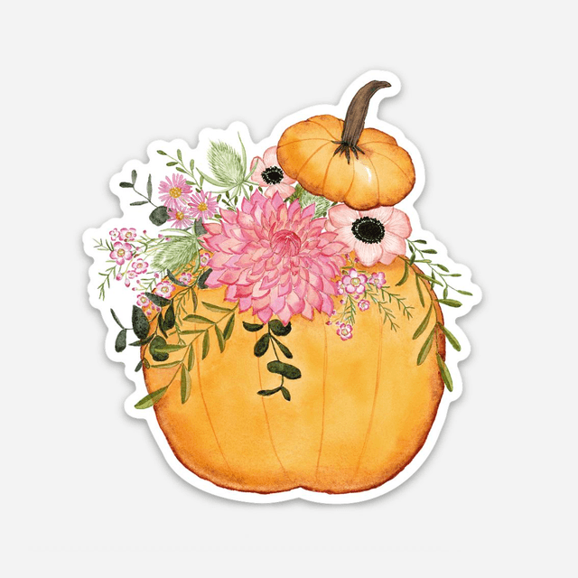 Sticker vinyle Citrouille fleurie