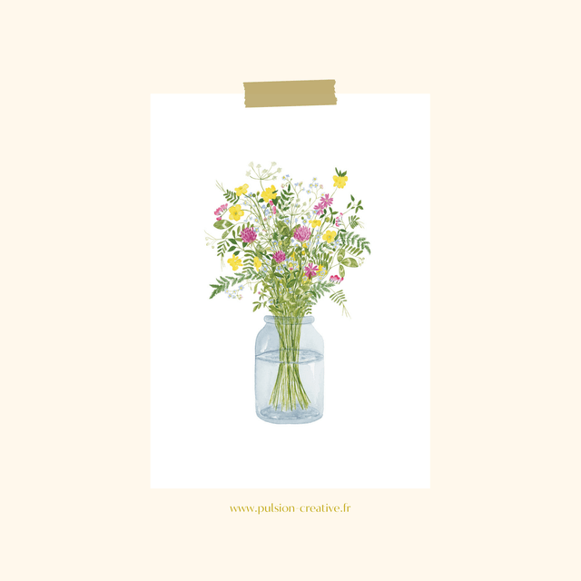 Carte postale aquarelle - Bouquet "Retour de balade"