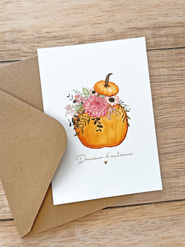 Carte postale aquarelle - Citrouille fleurie