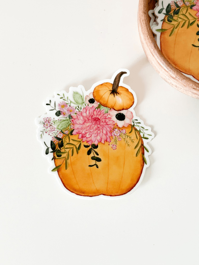 Sticker vinyle Citrouille fleurie