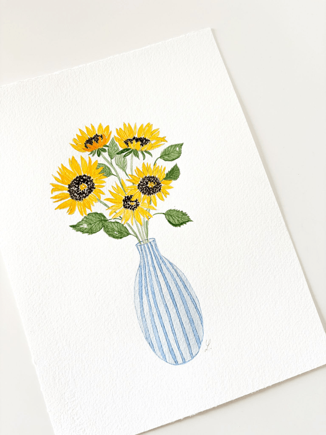 Aquarelle originale 18x24 cm - Bouquet de tournesols