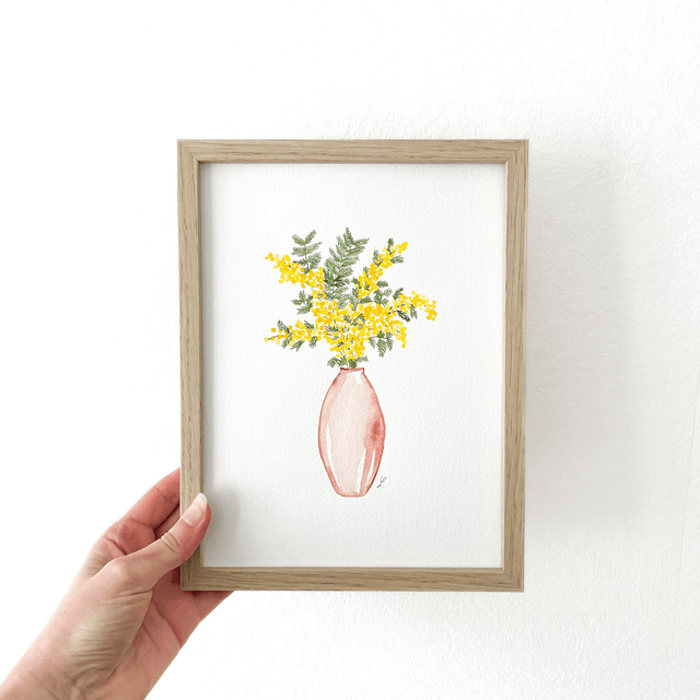 Aquarelle originale 18x24 cm - Bouquet de mimosa 