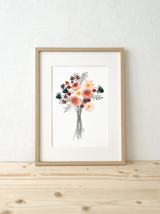 Aquarelle originale 24x32 cm - Bouquet automnal 
