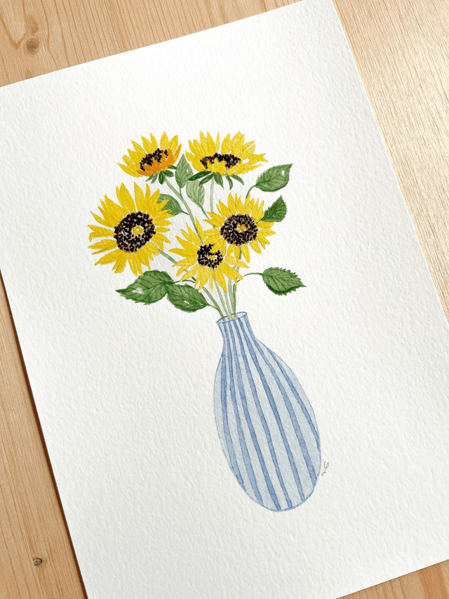 Affiche aquarelle A4 - VASE TOUNESOLS