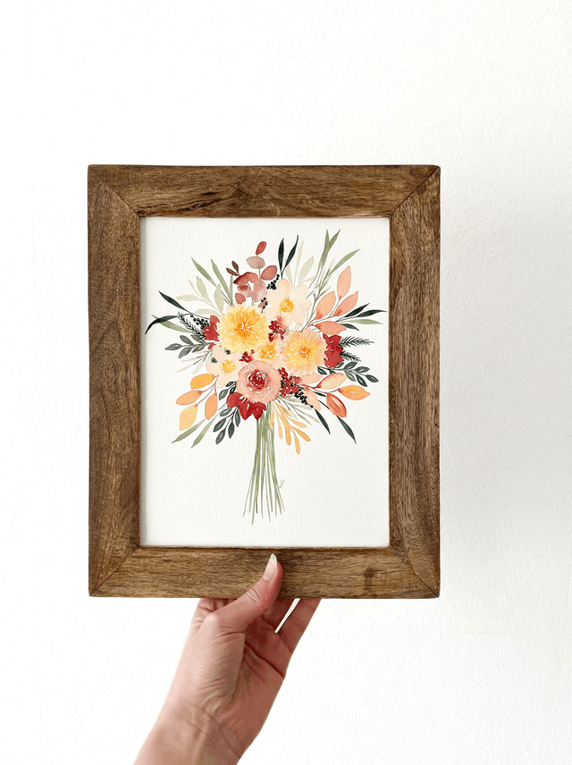 Aquarelle originale encadrée - Bouquet d'automne