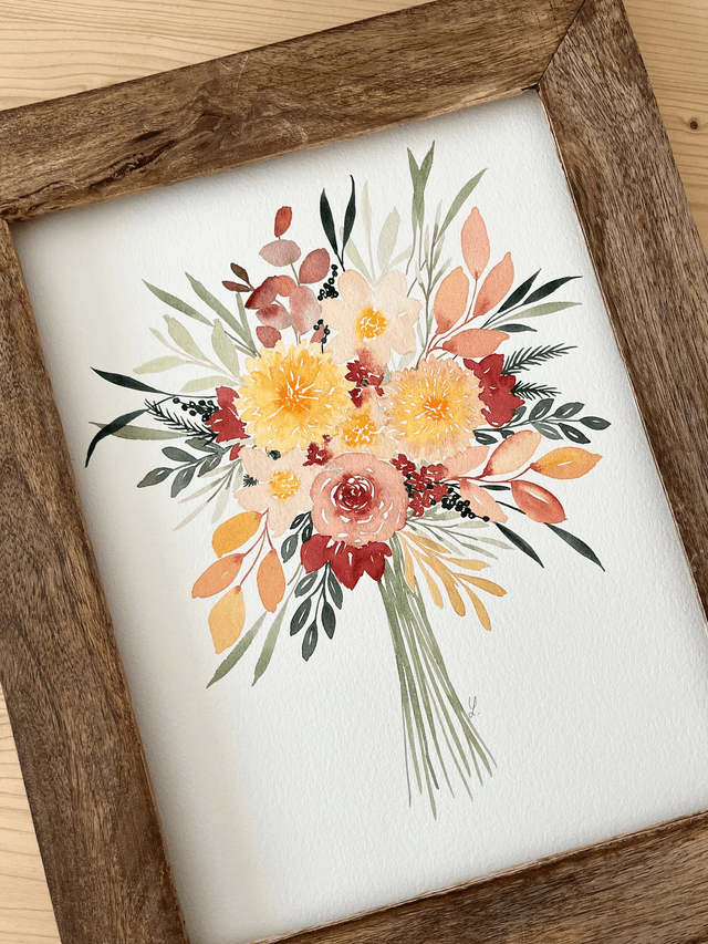 Aquarelle originale encadrée - Bouquet d'automne