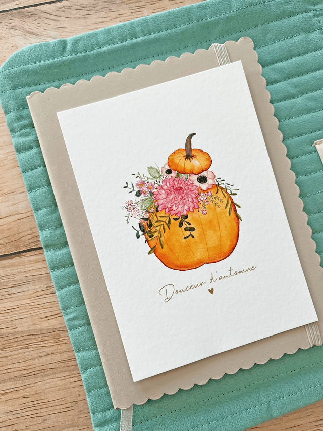 Carte postale aquarelle - Citrouille fleurie