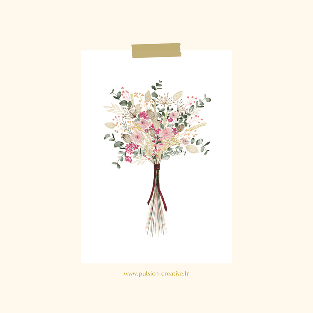 Carte postale aquarelle - Bouquet fleurs séchées