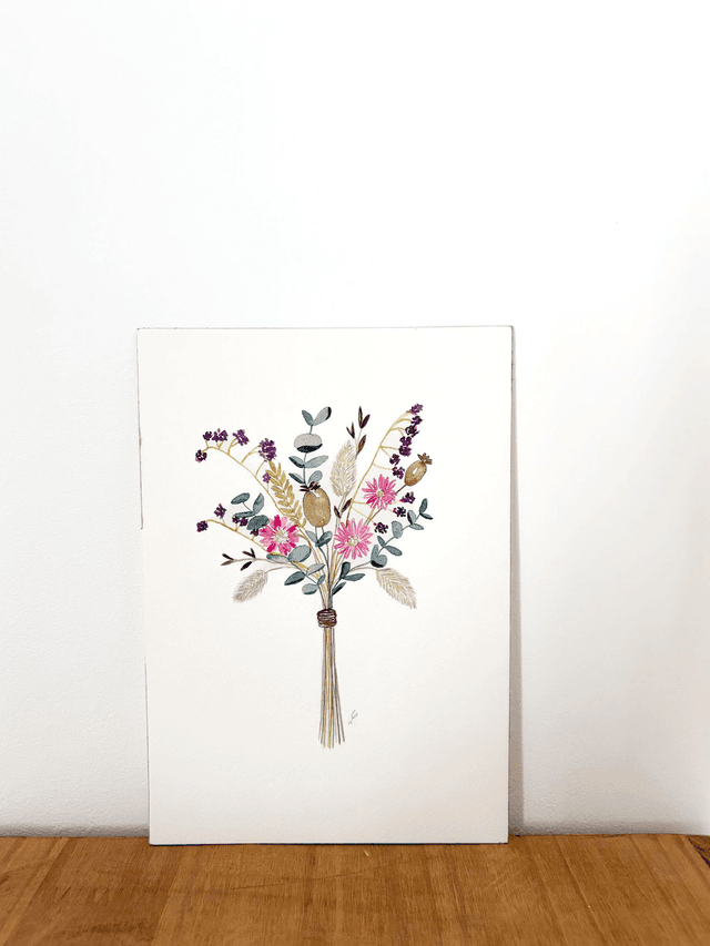 Aquarelle originale A5 - Fleurs séchées