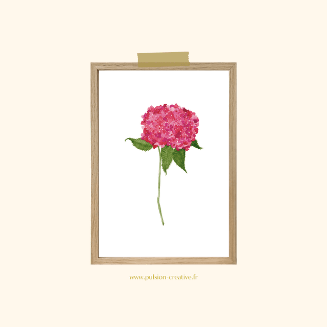 Affiche aquarelle A5 - Fleur rose minimaliste 