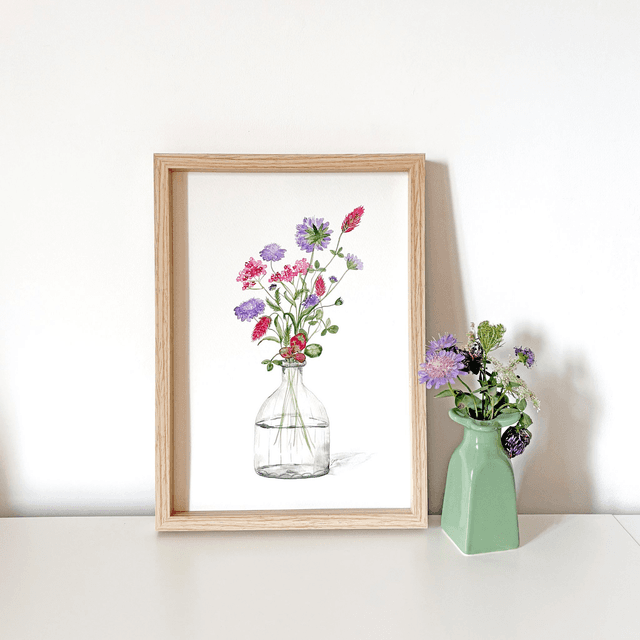 Aquarelle originale A4 - Fleurs des champs 