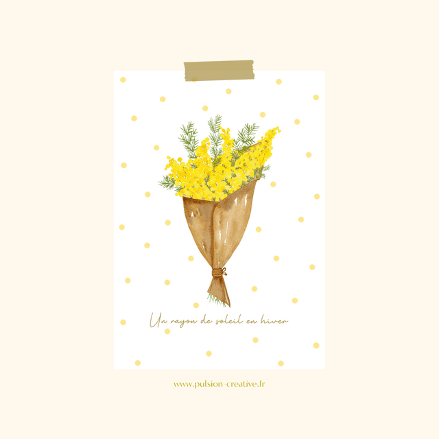 Carte postale aquarelle - Mimosa