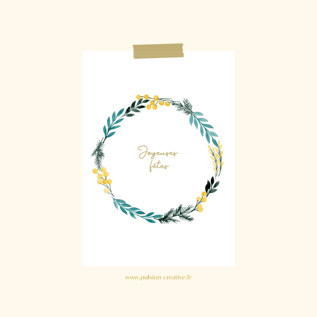 Carte de voeux aquarelle - Couronne Joyeuses fêtes