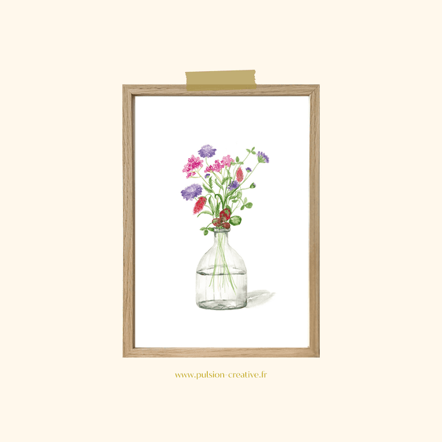 Affiche aquarelle A4 - Bouquet FLEURS DES CHAMPS