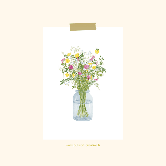 Carte postale aquarelle - Bouquet &quot;Retour de balade&quot;
